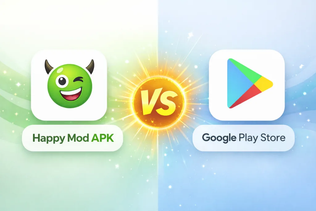 HappyMod APK Download Latest Version V3.3.4 Free For Android 17 HappyMod and Google Play Store comparison for Android apps and MOD APK downloads.